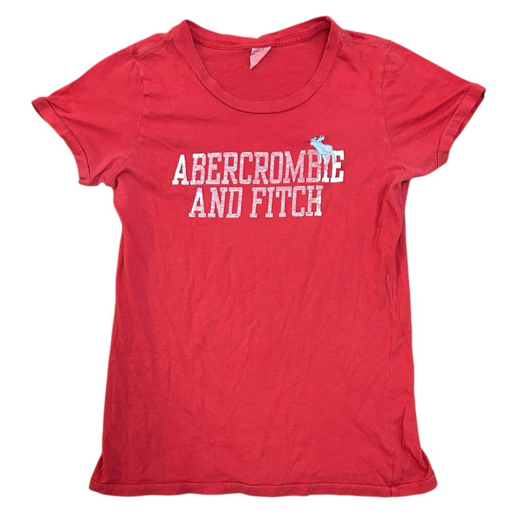 Y2K Abercrombie & Fitch Logo Baby Tee Womens Jrs Large Preppy Moose Red Fitted